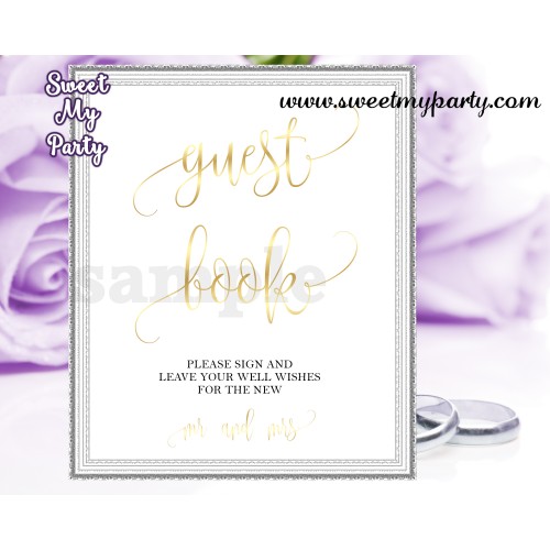 Wedding Guest Book Sign,Wedding Gold Guest Book sign,(025w)